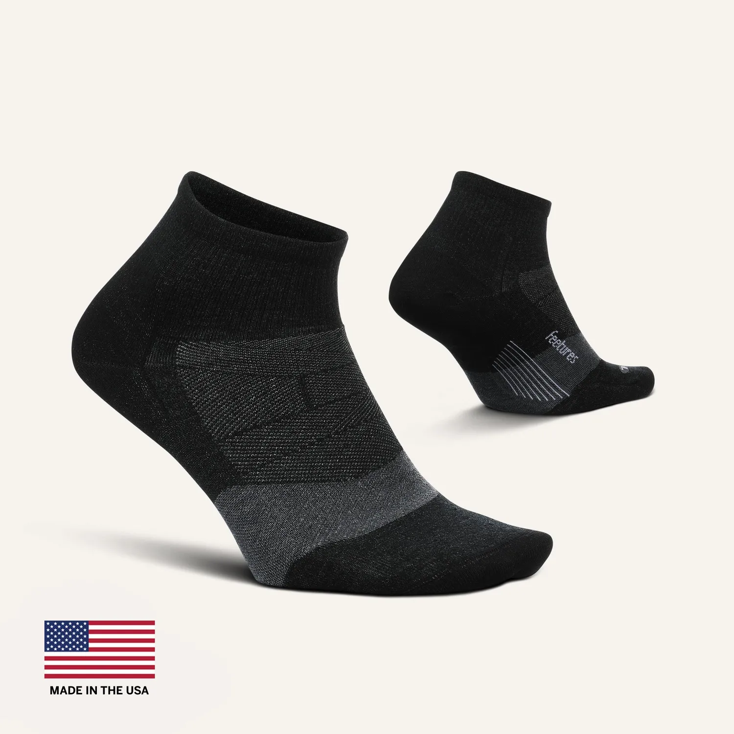 Feetures Merino 10 Max Cushion Quarter sokker svart tykk