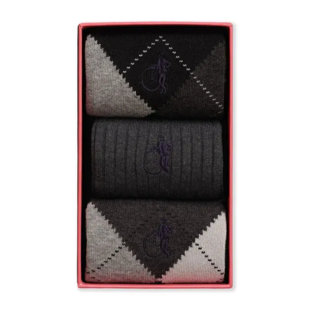 London Sock Company Argyle Shadow sokker 3-pk grå