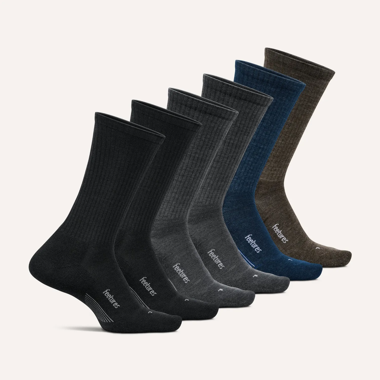 Feetures Merino 10 Max Cushion Crew sokker 6-pk Navy Gray Mix ull