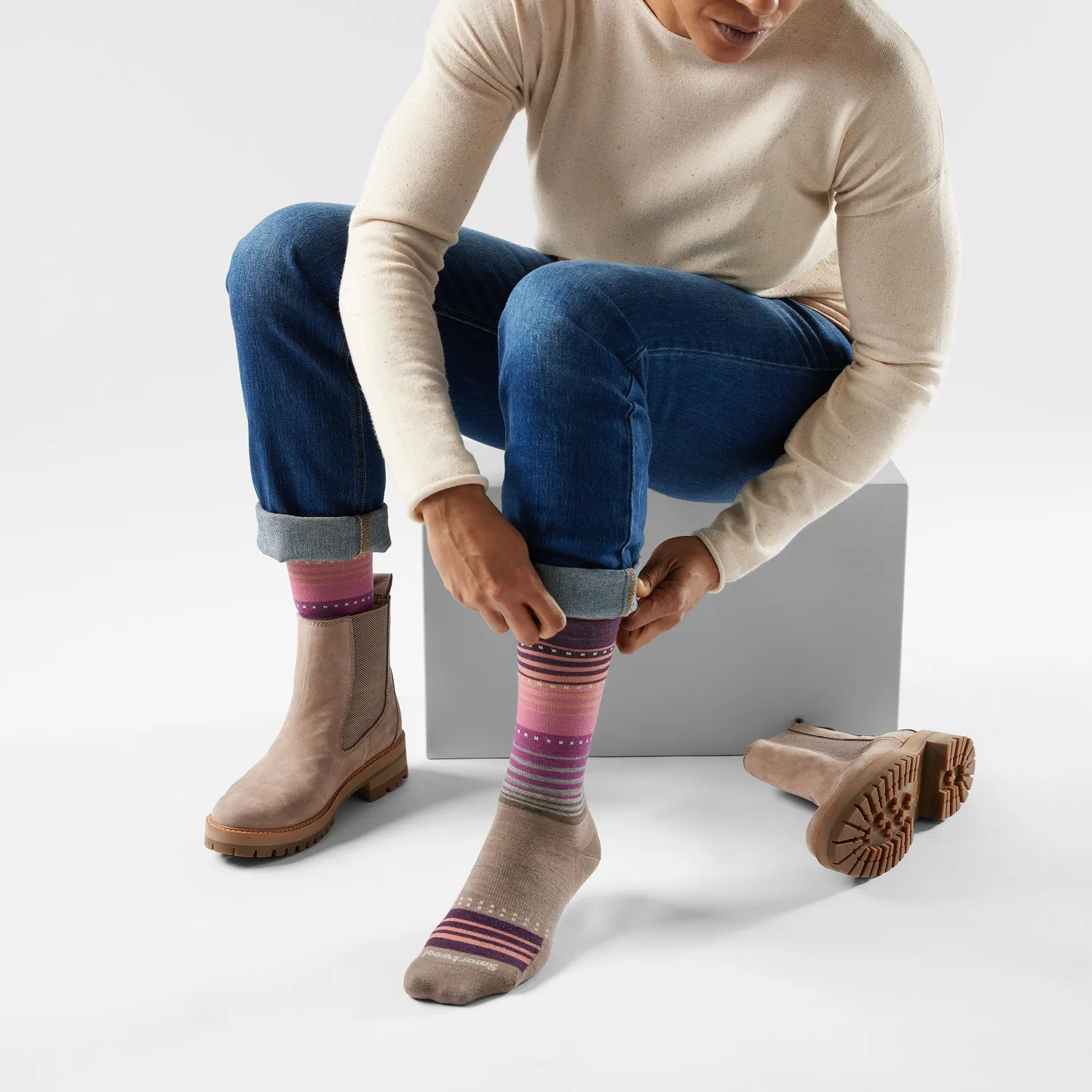 Smartwool Everyday Stitch Stripe sokker fossil-lilla crew