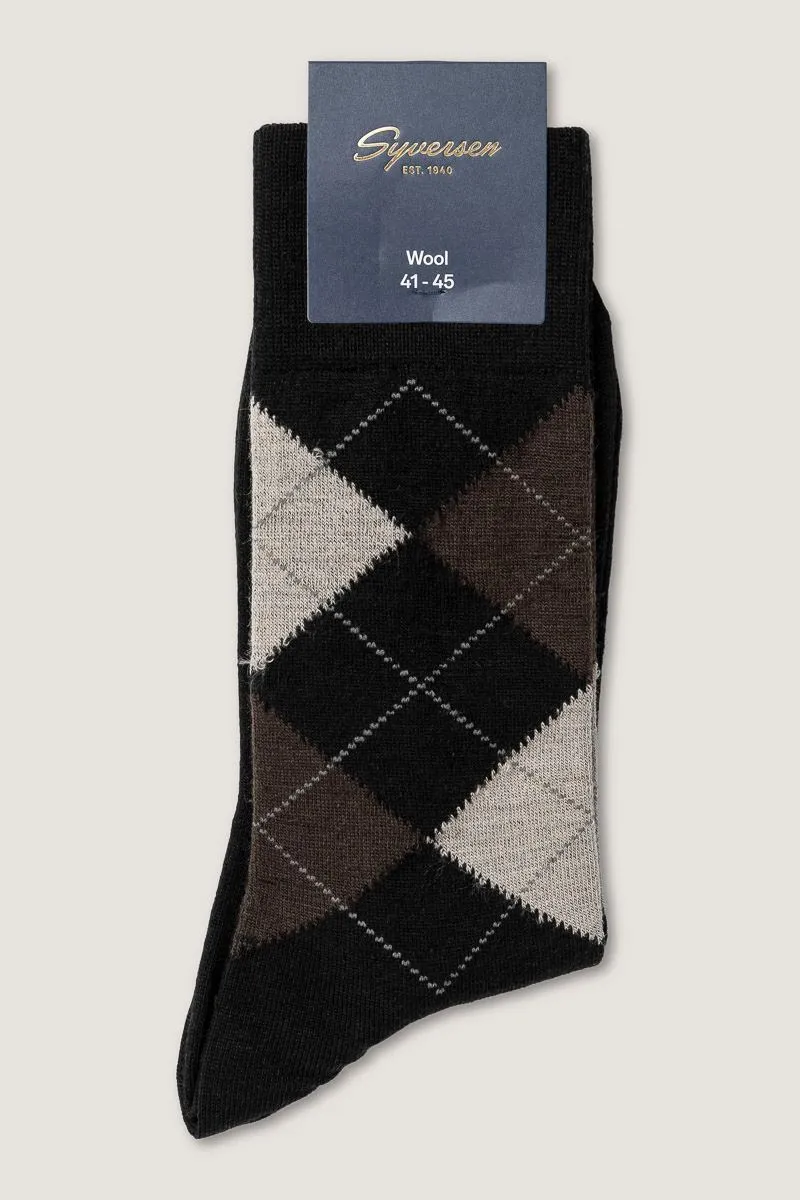 Note By Syversen Argyle Crew ullsokker sort/beige 41-45 herre