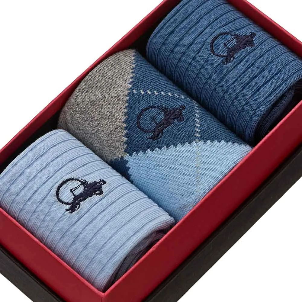 London Sock Company Argyle Blues sokker 3-pak blå