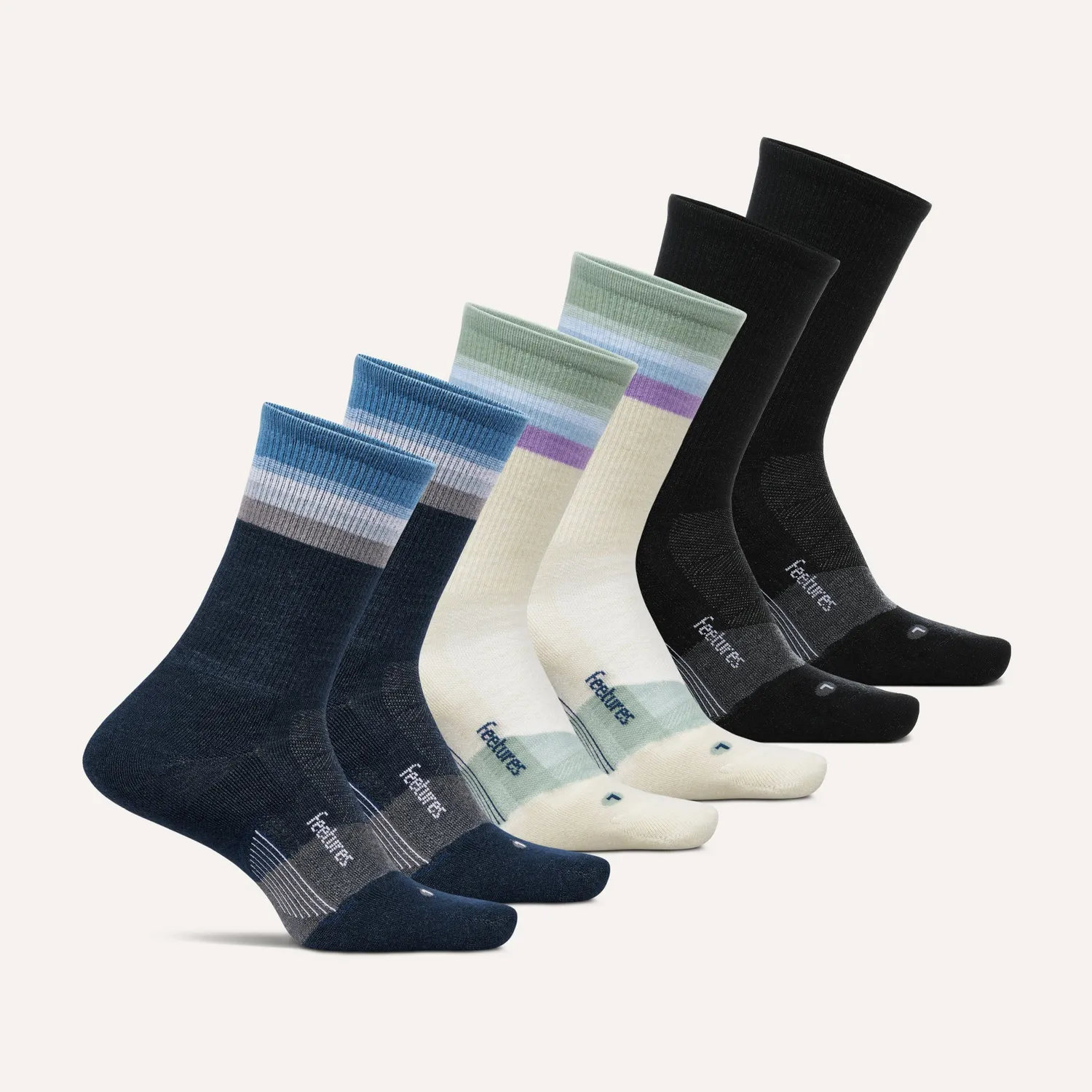 Feetures Merino 10 Max Cushion Mini Crew sokker 6-pack merinoull