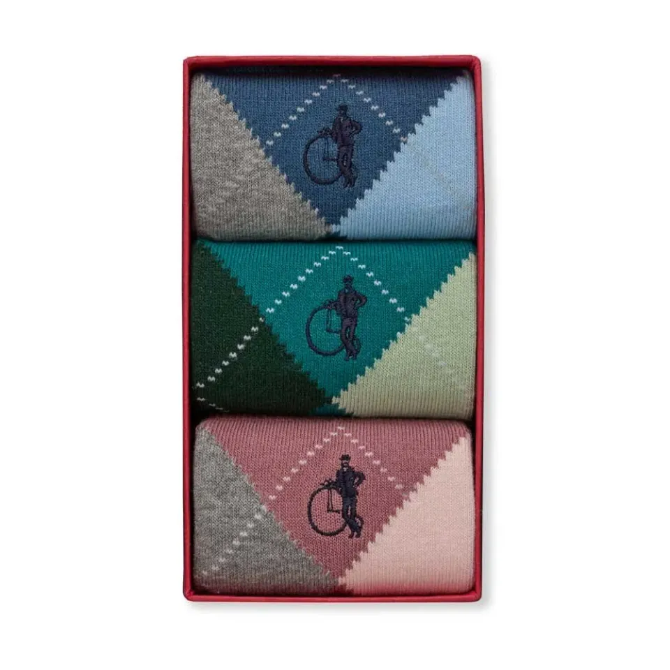 London Sock Company Highland Hues halvhøye sokker 3-pak mønster