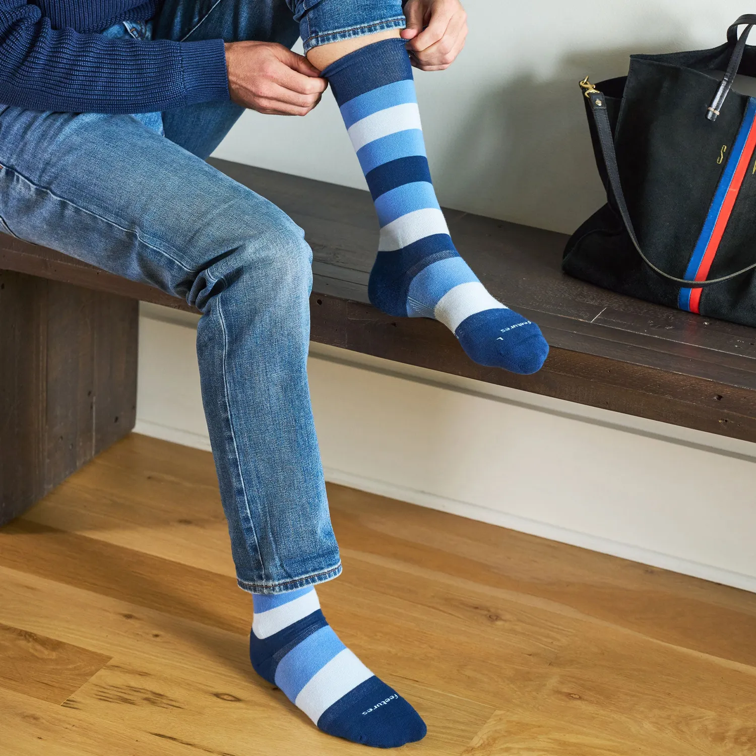 Feetures Everyday Max Cushion Crew sokker Primary Stripe Denim