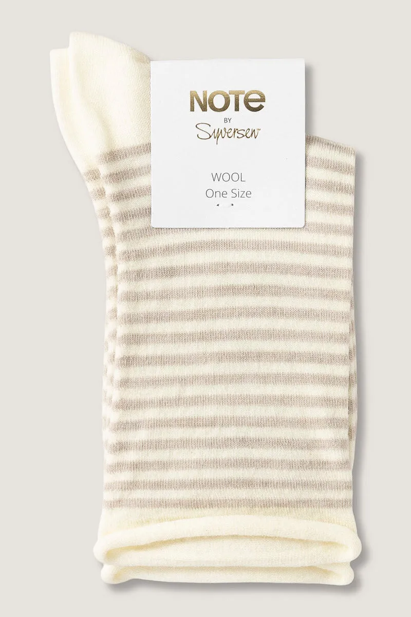 Note Wool Stripes Roll Top ullsokker offwhite beige temperaturregulerende