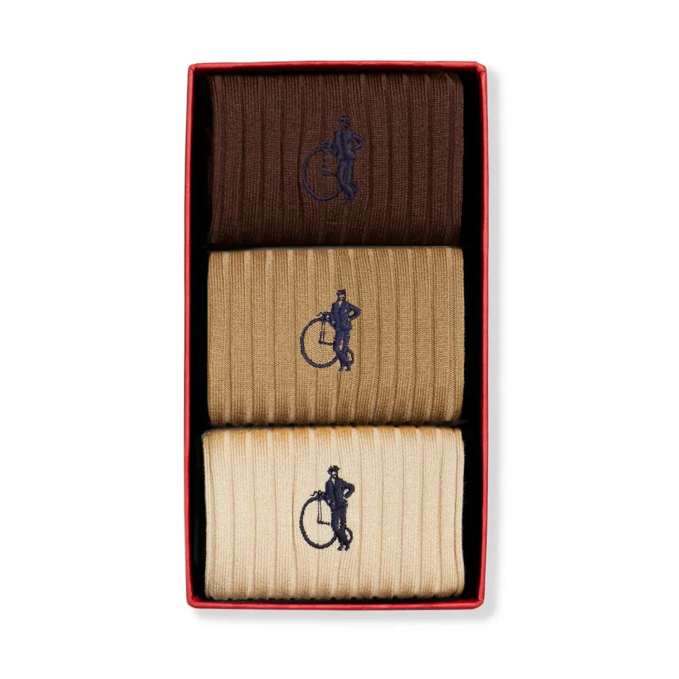 London Sock Company Coffee Break sokker 3 par brun bomull