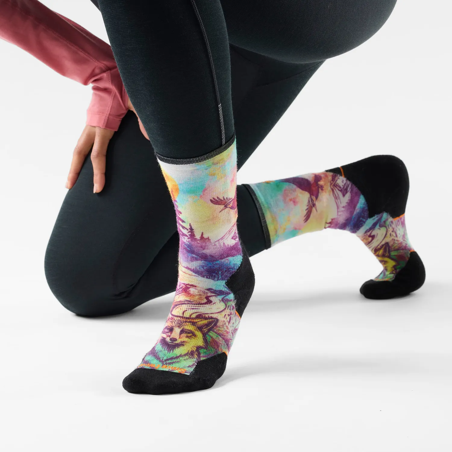 Smartwool Trail Run Serene Peak Print crew sokker Dusty Teal merino