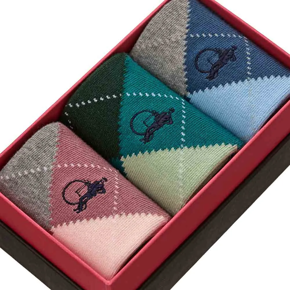 London Sock Company Highland Hues halvhøye sokker 3-pak mønster