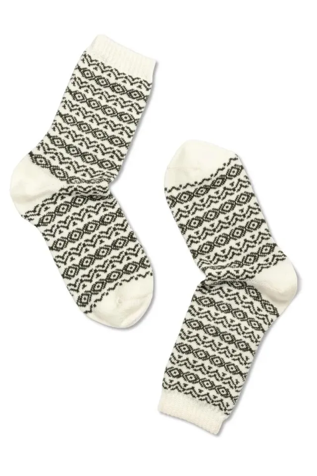 Note By Syversen Wool Pattern ullsokker offwhite olive