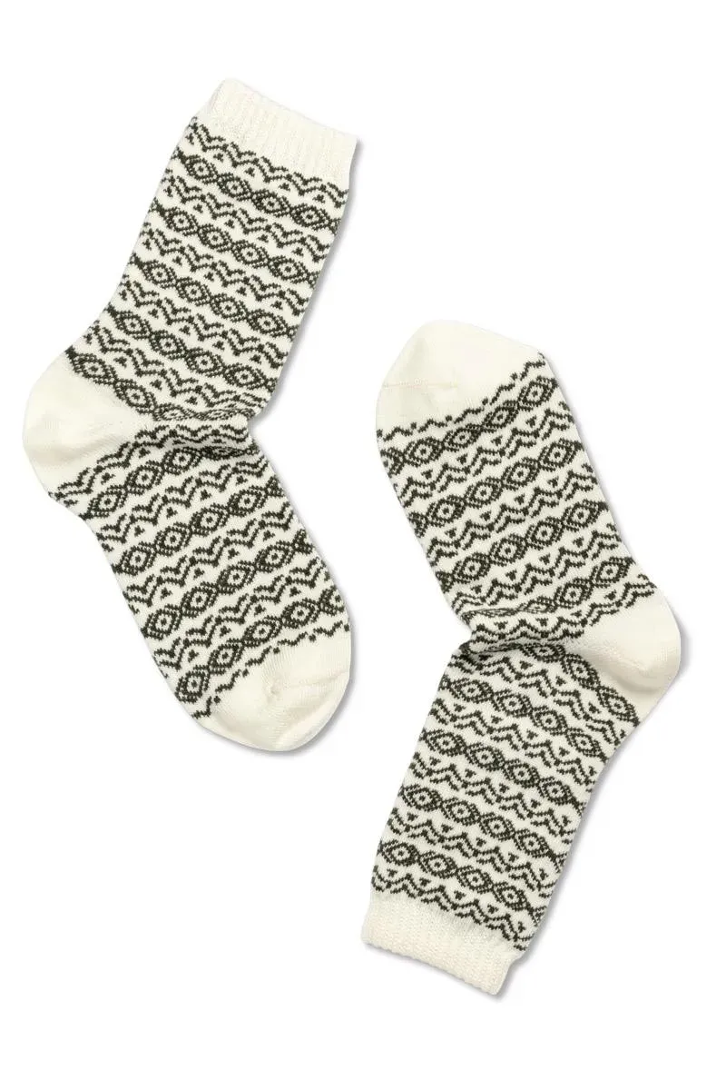 Note By Syversen Wool Pattern ullsokker offwhite olive