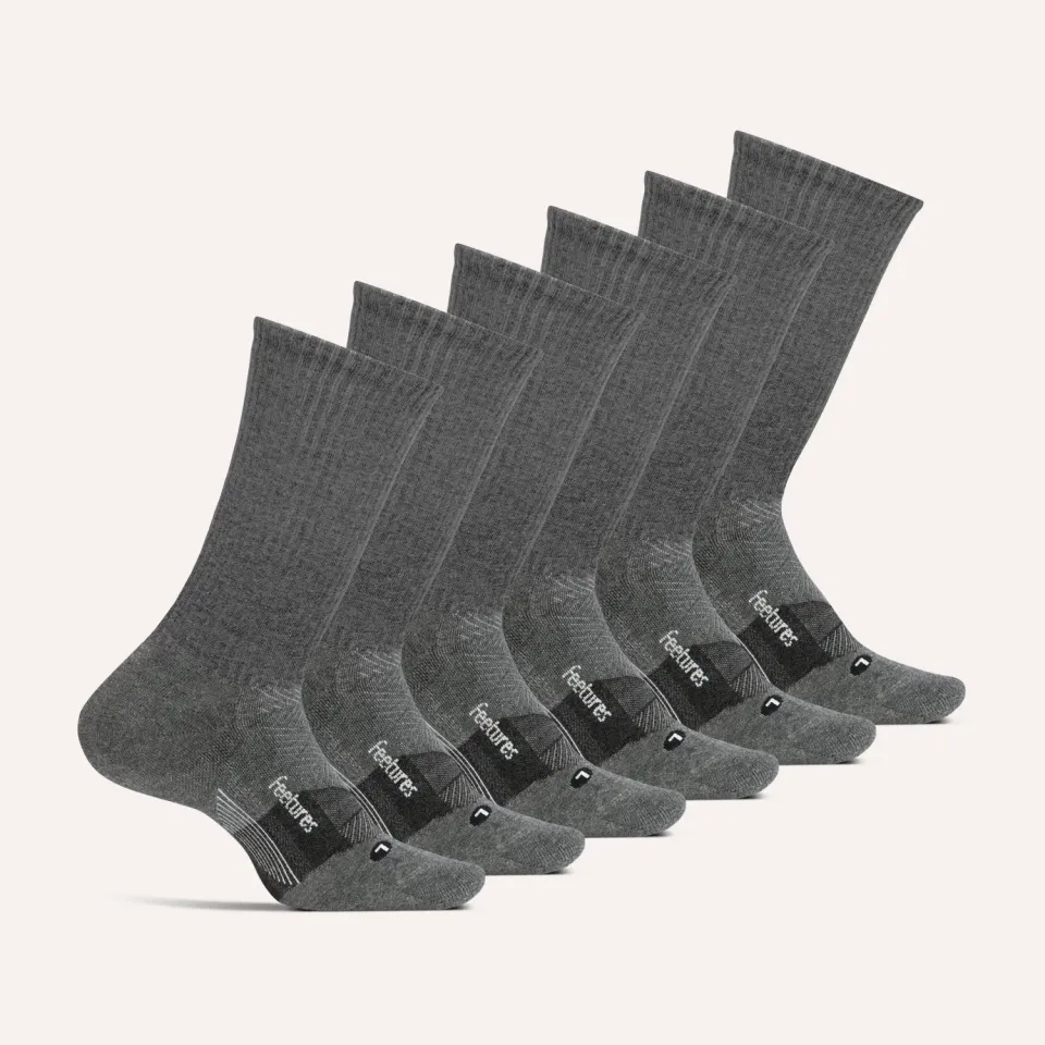 Feetures Merino 10 Max Cushion Crew sokker Gray Mix 6-pk ull