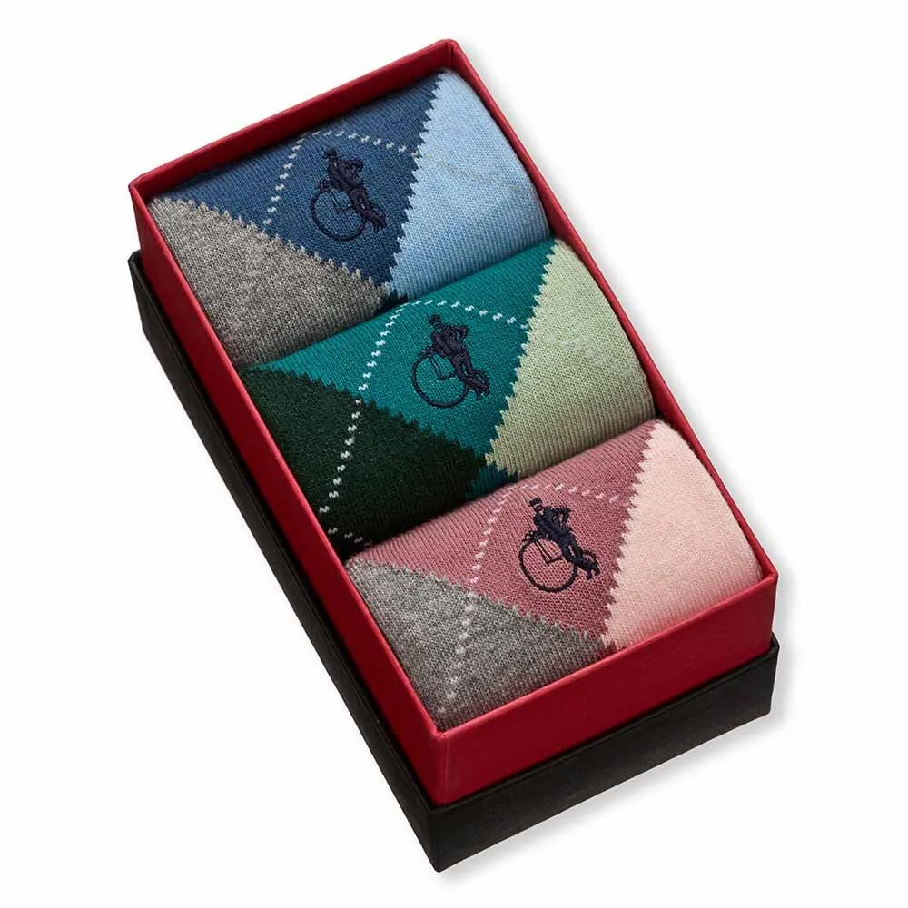 London Sock Company Highland Hues halvhøye sokker 3-pak mønster