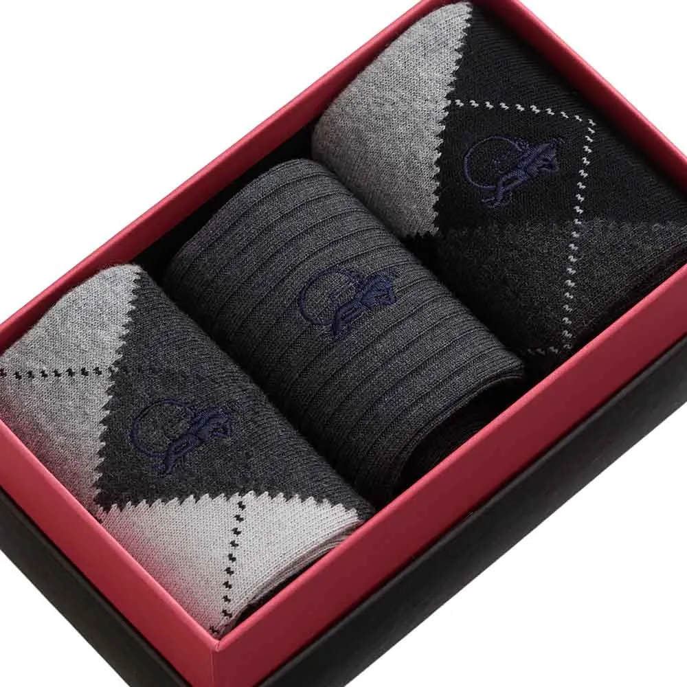 London Sock Company Argyle Shadow sokker 3-pk grå