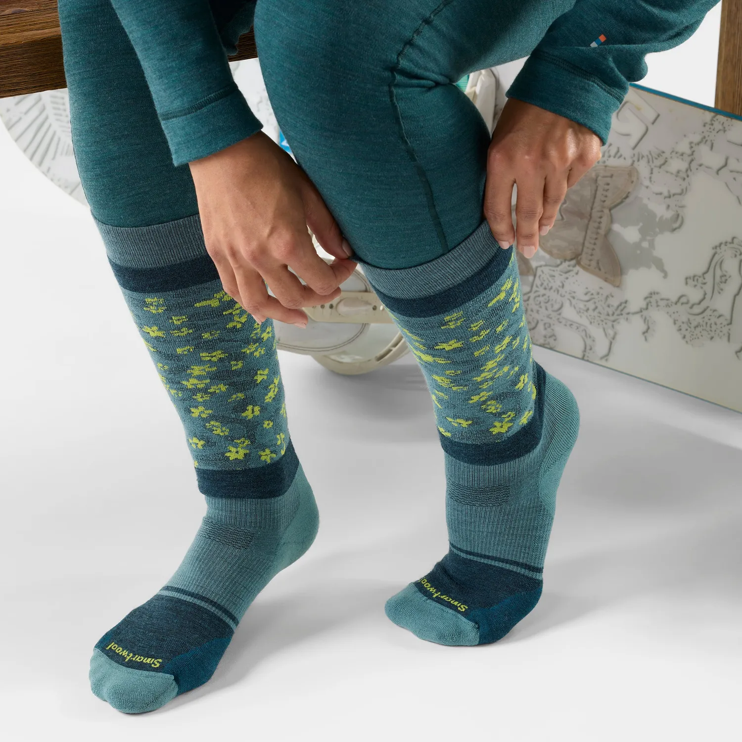 Smartwool Snowboard Wild Blossom OTC sokker Dusty Teal lette