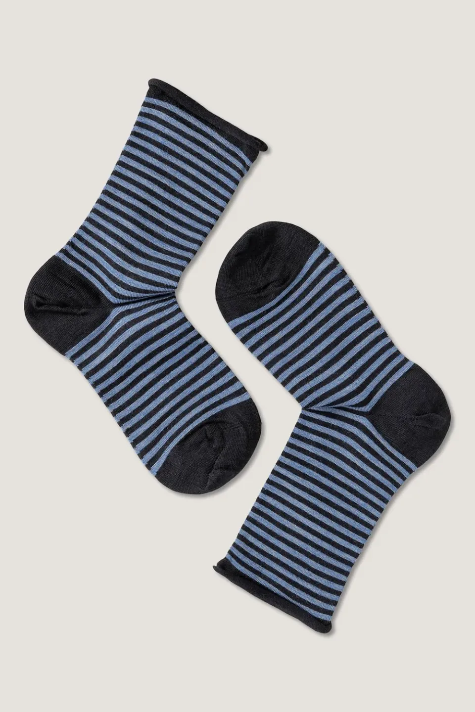 Note By Syversen Wool Stripes Roll Top ullsokker blå