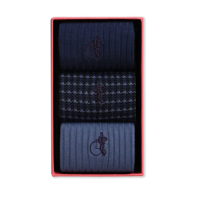 London Sock Company Deep Blues sokker 3-pack blå bomull