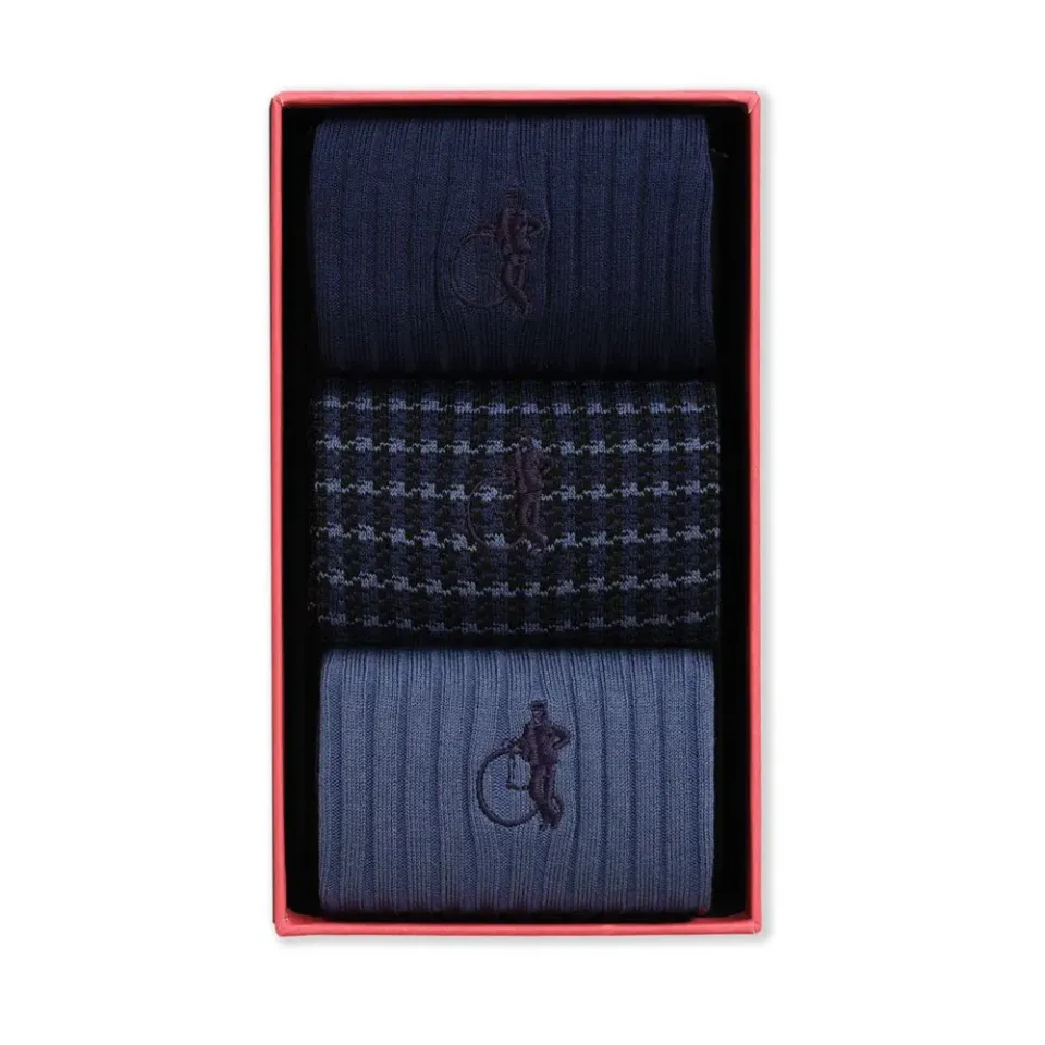 London Sock Company Deep Blues sokker 3-pack blå bomull