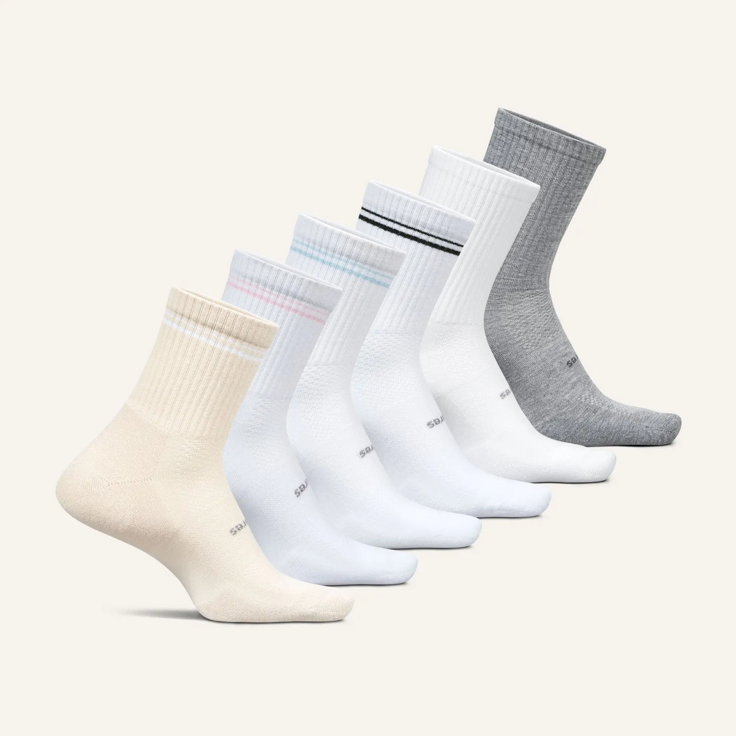 Feetures High Performance Max Cushion Quarter Tall sokker 6-pk White Mix tykke