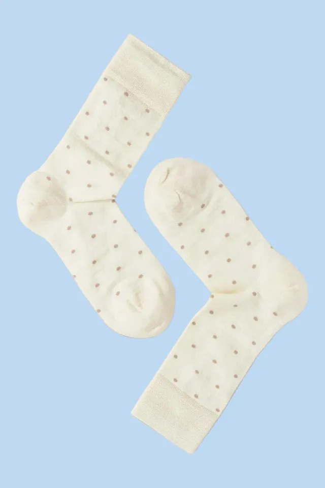 Note By Syversen Wool Dots ullsokker offwhite/beige prikkete