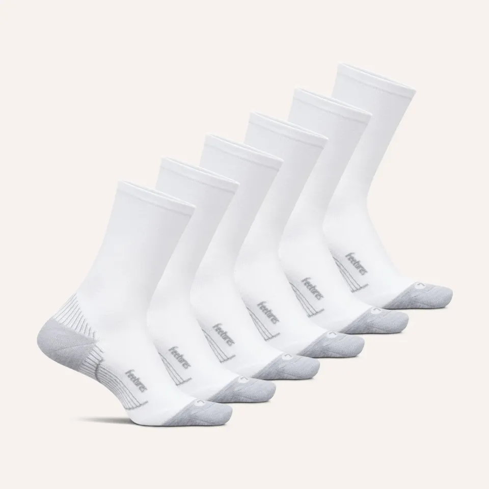 Feetures Plantar Fasciitis Relief Mini Crew sokker 6-pk White Mix lett