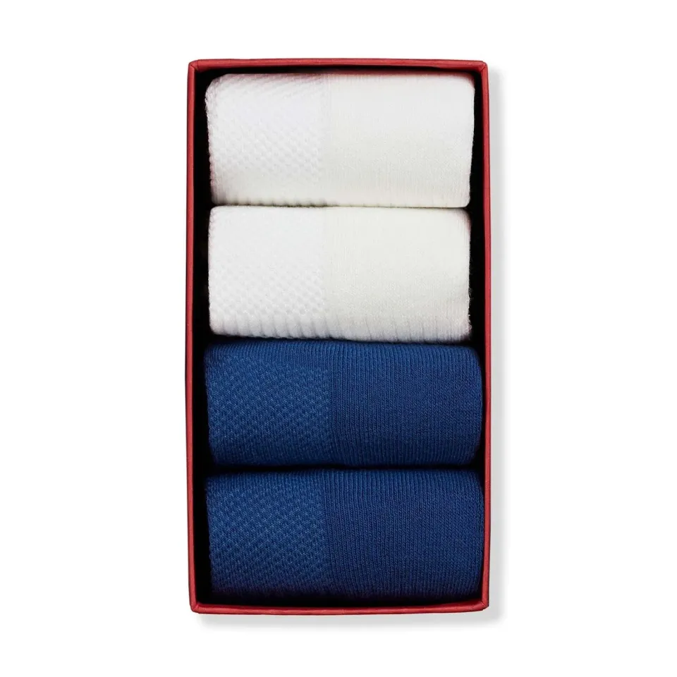 London Sock Company Simply Active Ankle sokker 4 par hvit/blå bomull