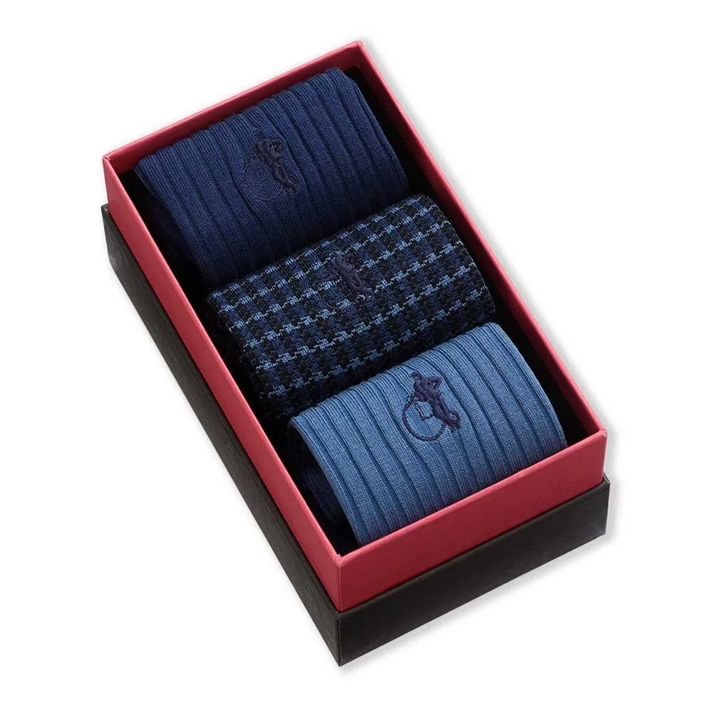 London Sock Company Deep Blues sokker 3-pack blå bomull