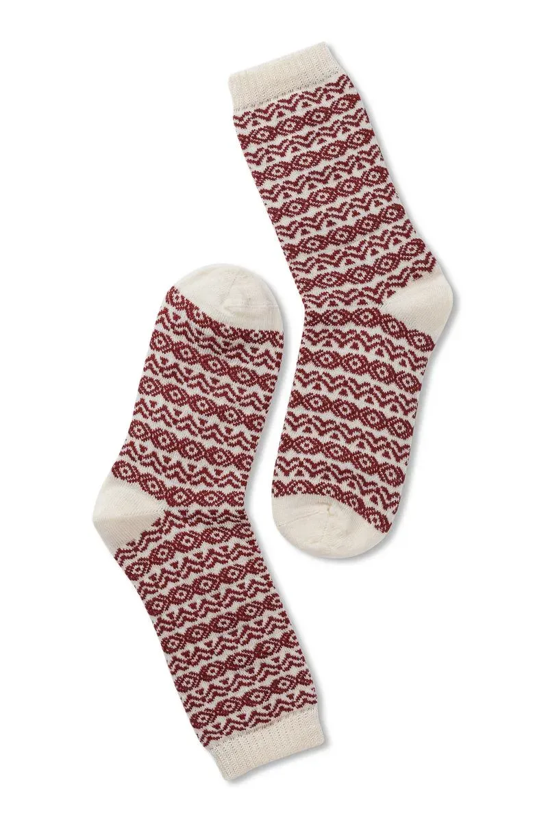 Note Wool Pattern ullsokker offwhite burgundy retroprint