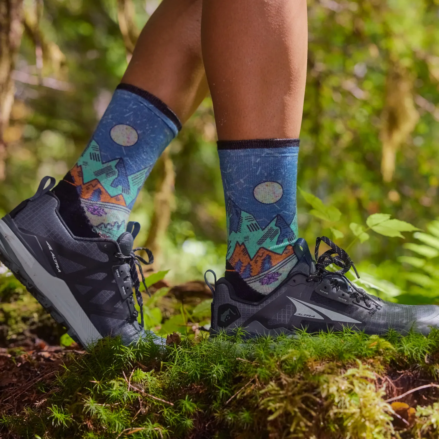 Smartwool Trail Run Mountain Print Crew sokker blå