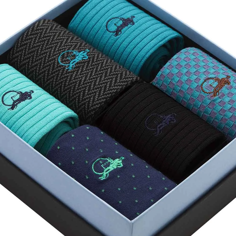 London Sock Company Dash of Class Ocean sokker 6 par blå