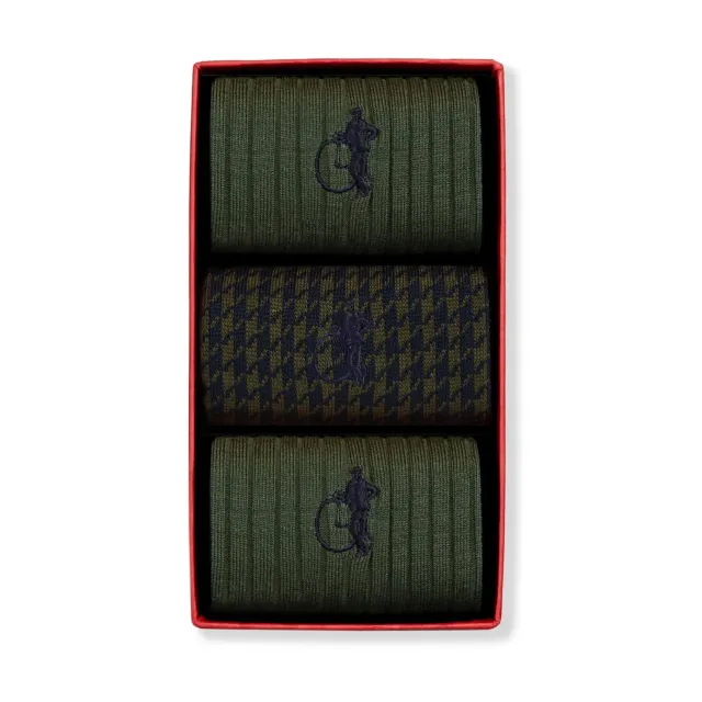 London Sock Company Olive Trio sokker 3 par grønn bomull