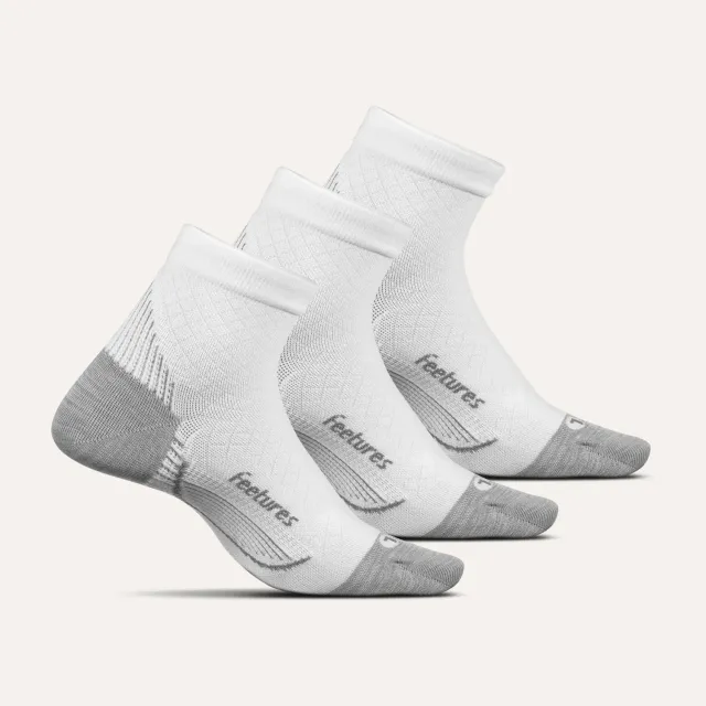 Feetures Plantar Fasciitis Relief Light Cushion Quarter sokker 3-pack hvit støtte
