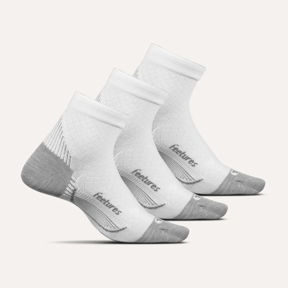 Feetures Plantar Fasciitis Relief Light Cushion Quarter sokker 3-pack hvit støtte