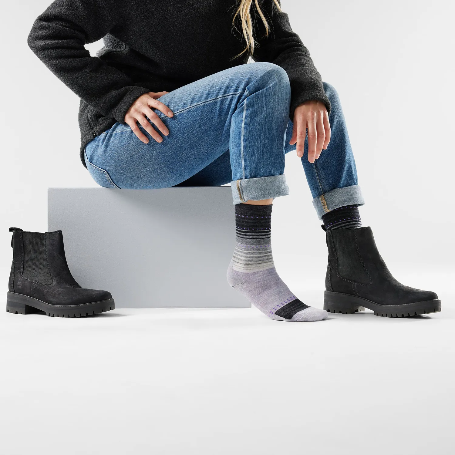 Smartwool Everyday Stitch Stripe Crew sokker lilla-svart merino