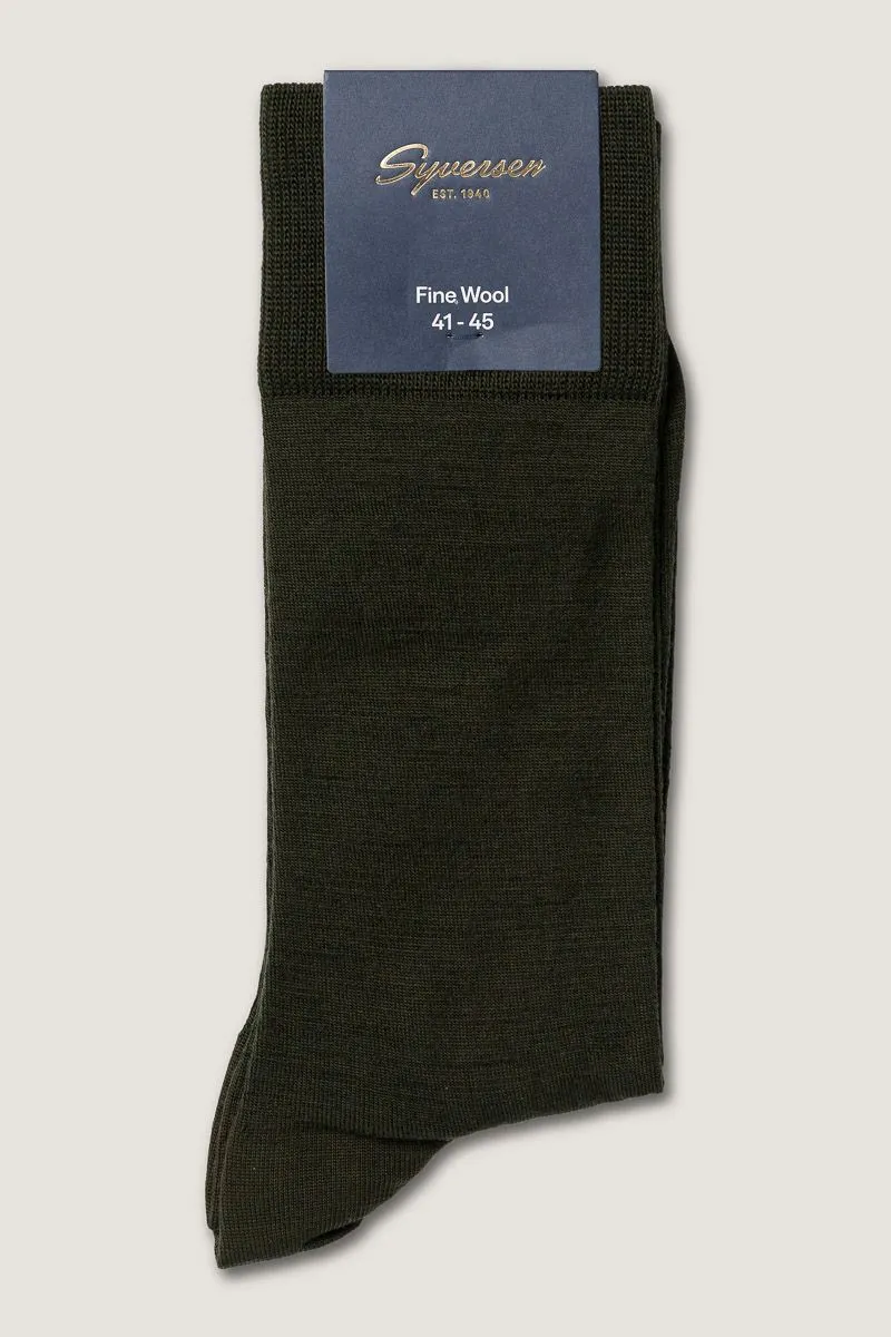 Syversen Socks Fine Wool crewsokk oliven 41-45 tynn