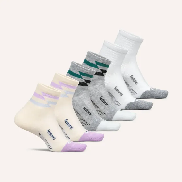 Feetures Elite Max Cushion Quarter sokker 6-pakk hvit miks tykk