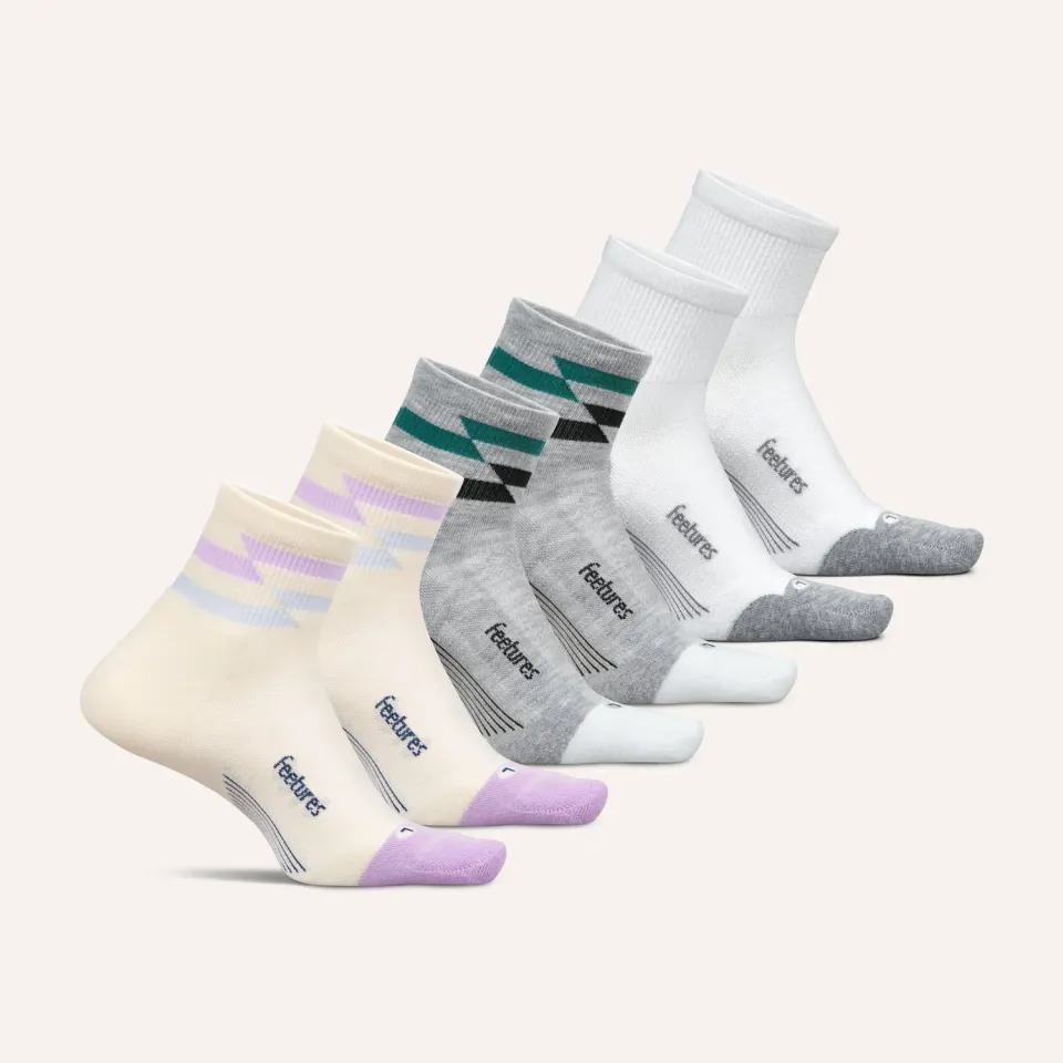 Feetures Elite Max Cushion Quarter sokker 6-pakk hvit miks tykk