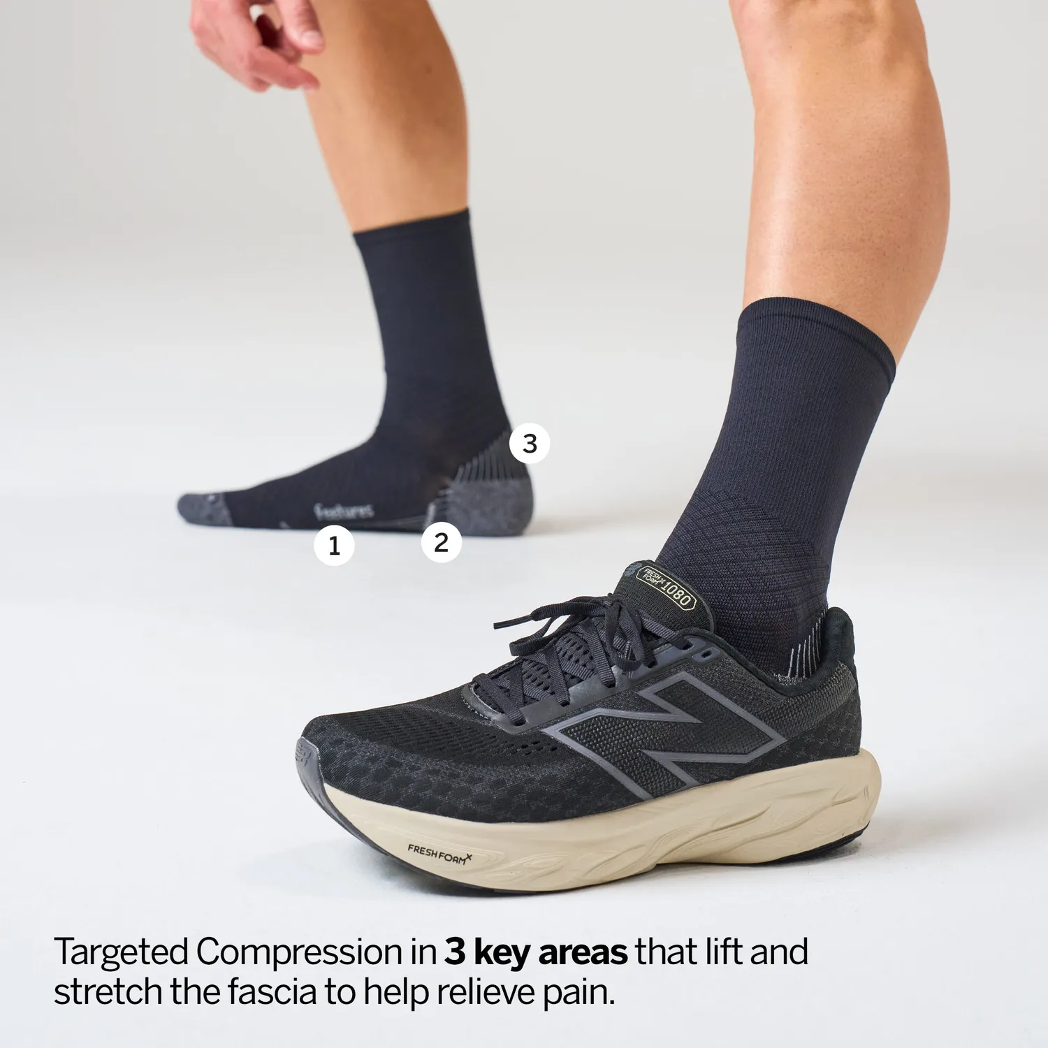Feetures Plantar Fasciitis Mini Crew sokker 3-pk Black Mix støtte