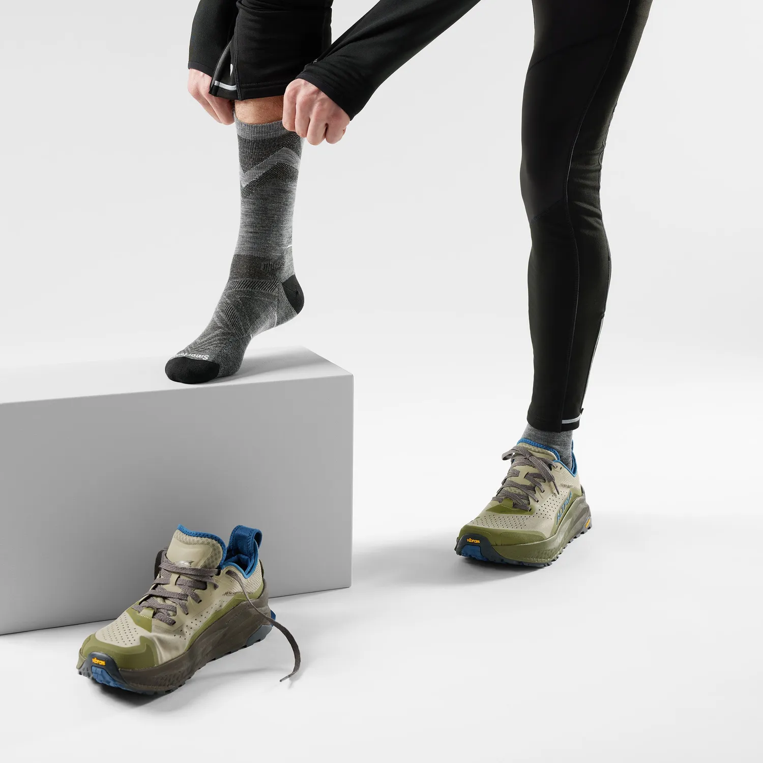 Smartwool Run Mid Crew Pattern løpesokker lys grå mønster