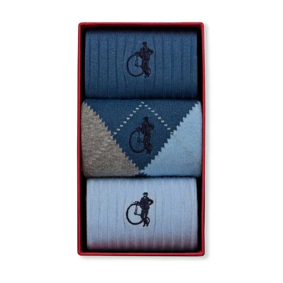 London Sock Company Argyle Blues sokker 3-pak blå