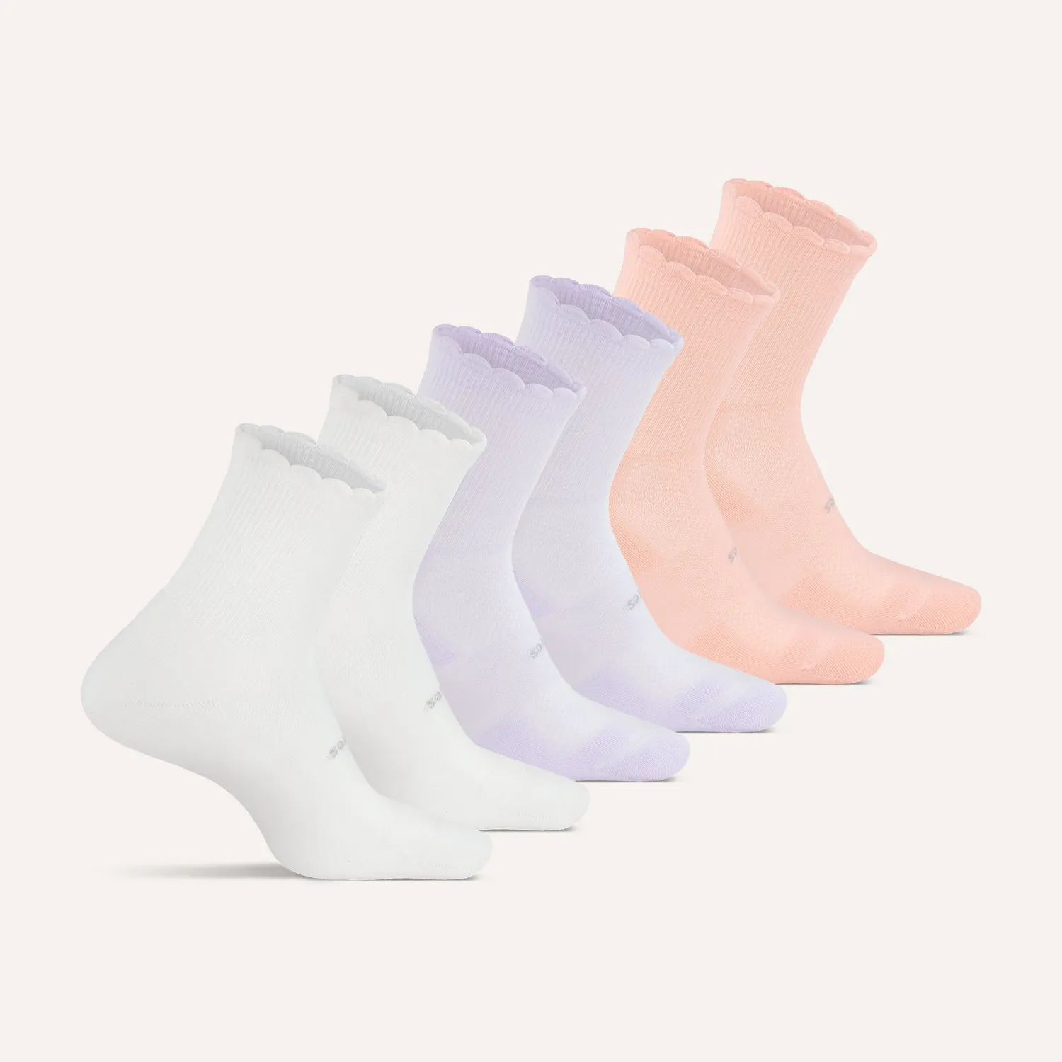 Feetures High Performance Max Cushion Quarter Tall Scallop sokker 6-pack lilla