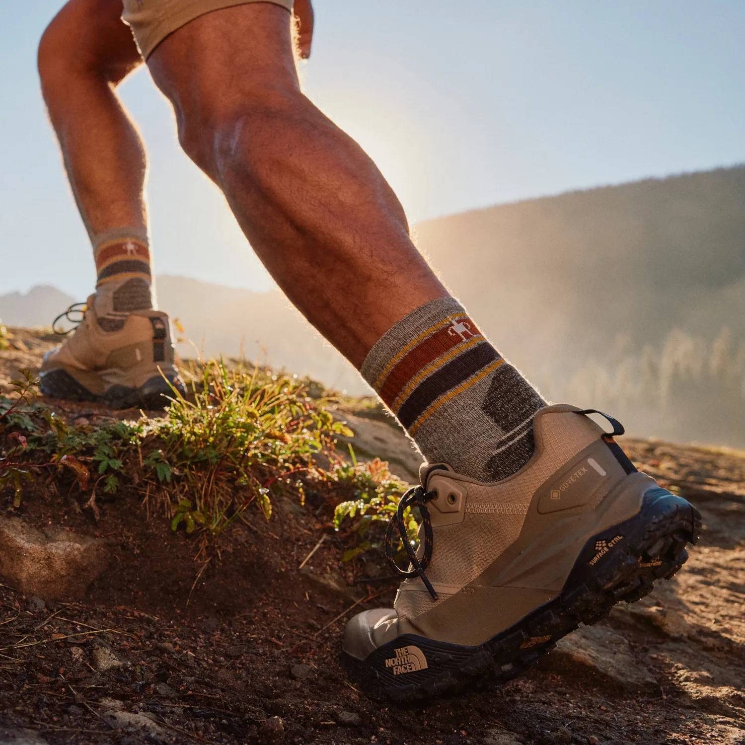 Smartwool Hike Striped Mid Crew tursokker taupe M merino